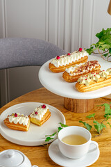 dessert and coffee on the table in the coffee shop