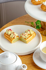 dessert and coffee on the table in the coffee shop