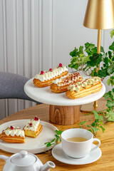 dessert and coffee on the table in the coffee shop