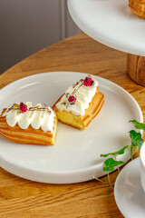 dessert and coffee on the table in the coffee shop