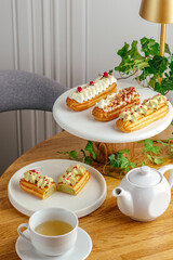 dessert and coffee on the table in the coffee shop