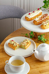 dessert and coffee on the table in the coffee shop