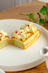 dessert and coffee on the table in the coffee shop
