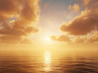 Naklejka premium serene sunset over the vast ocean painting the sky in golden hues and creating a peaceful atmosphere