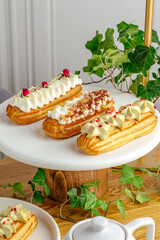 dessert and coffee on the table in the coffee shop