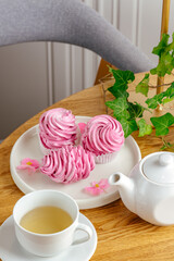 dessert and coffee on the table in the coffee shop