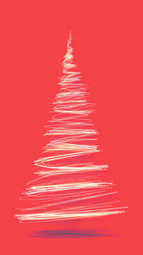 Glowing Christmas Tree Light Illustration on Red Background