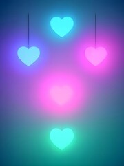 abstract background with coloured hearts on a purple background 