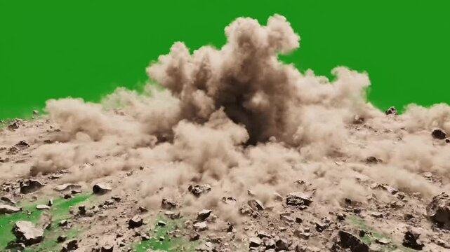 Realistic Dust Explosion Impact Burst On Green Screen Background For Visual Effects And Motion Graphics