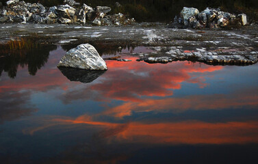 sunset reflections in the lake