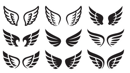 Fototapeta premium Stylized wing icons symbolizing freedom, aspiration, and spirituality in a clean 3x4 grid layout.