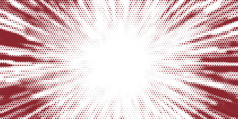 Red halftone concentric circle background. Rippled sonic wave ring wallpaper. Dotted radial gradient texture. Vector rasterized rough backdrop for epicenter, target, radar signal, vibration concept