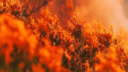 Vivid Orange Fire Burning Through Dense Shrubs in Natural Landscape