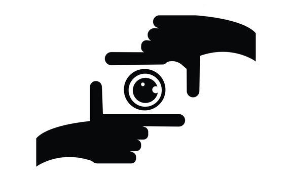 Photography framing hands icon black silhouette of camera lens focus frame design