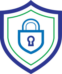 Blue and Green Shield with a Padlock Symbol for Security