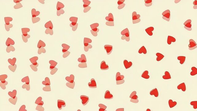 A pattern of small red hearts on a beige background for valentines day