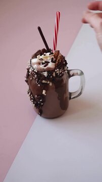 Indulgent Chocolate Freak shake with Whipped Cream and Cookies in a Mason Jar