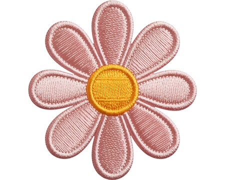 Pink Daisy Embroidered Patch Isolated on Transparent Background
