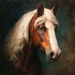 Obraz premium Beautiful brown horse with a white mane in a realistic airbrush portrait