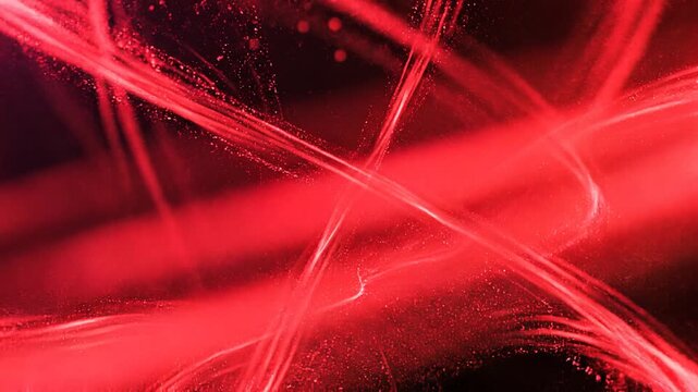 A vibrant red light trails in a swirling pattern against a dark background with a white border at the bottom