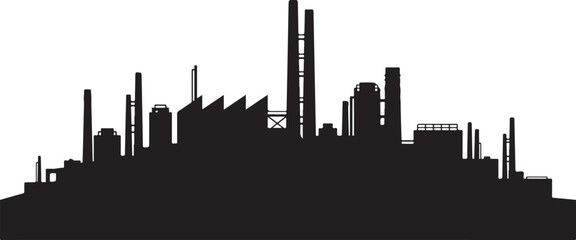 Naklejka premium Industrial City Skyline Silhouette at Night Time