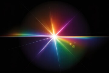 Obraz premium Cinematic light flare effect with sharp radiant burst on dark background for visualeffects