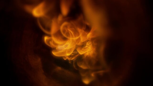 Fire and flames on black background in super slow motion.