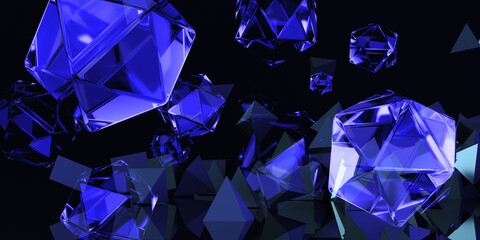 Cyber elements made of transparent glass and liquid acrylic purple blue glow on black backdrop cinematic tech background design cover art visuals 3d rendering © IM_VISUALS