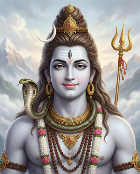 serene portrait of mahadev with open eyes wearing rudraksha beads celebrating maha shivaratri with divine grace and celestial light for the hindu faithful world