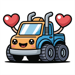 Adorable Cartoon Monster Truck Holding Hearts © niva