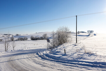 Winter landscape in the Suwałki Region in Poland