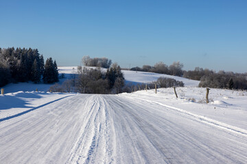 Winter landscape in the Suwałki Region in Poland