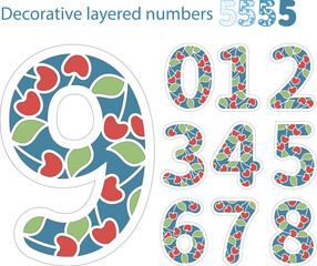 Decorative Numbers set with cweet cherry, Birthday cake topper, Layered paper craft Birthday party decoration