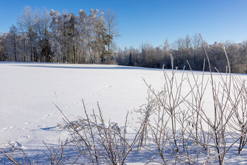 Winter landscape in the Suwałki Region in Poland