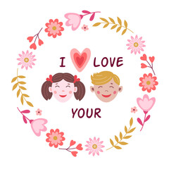 Romantic greeting card for Valentine's day with boy and girl.