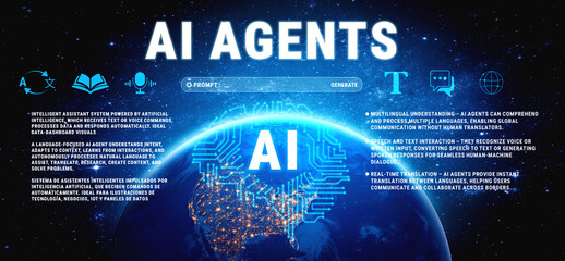Obraz premium Advanced AI Agents Leveraging Language Understanding and Real-Time Translation for Global Communication and Interaction Enhancement in Various Industries Quark.