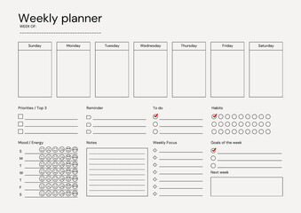 Black and White Minimalist Simple Weekly Planner A4 Document Landscape