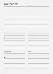 Grey Simple Linear Daily Notes Page Printable Document
