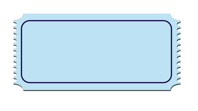Clean light blue ticket with a darker blue outline and scalloped edges, offering a minimalist design for events.
