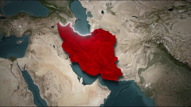 Iran Map Animation with Red Highlight on World Satellite Map Background