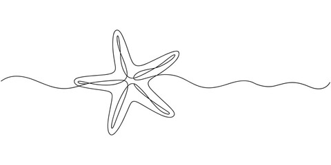 continuous line drawing of a starfish.one line sea animal.line art vector illustration © Creative Tania