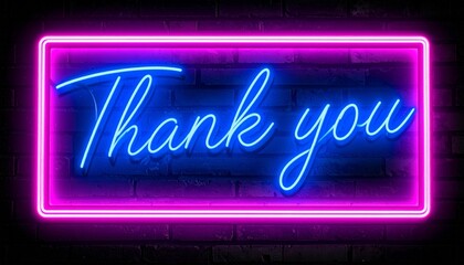 Obraz premium Neon thank you sign on brick wall