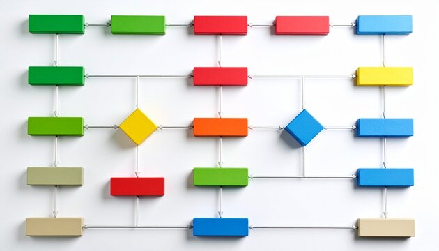 Colorful flowchart with decision blocks