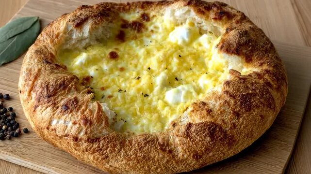 Cheese bread baking process in a kitchen with ingredients and tools laid out for making the dish