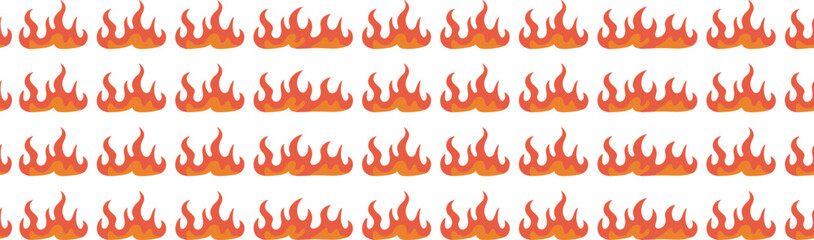 Seamless fire flame pattern, cartoon burning flames background, hot heat animation style vector illustration