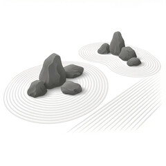 Japanese Zen Rock Garden Vector Illustration on White Background