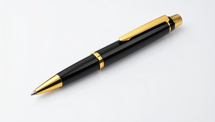 Naklejka premium Black and gold ballpoint pen on white background