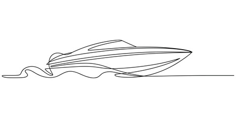 Continuous singe one line drawing art of luxury yacht speed boat sailing cruise vector illustration, Speed boat in continuous one line drawing. Single line art illustration of sailing boat. motorboat.