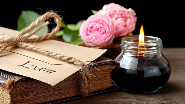 Explore the beauty of old books, roses, and candlelight for a cozy night at home in a warm setting with a touch of elegance