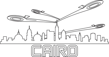 Obraz premium Cairo skyline with abstract flying drone and modern buildings